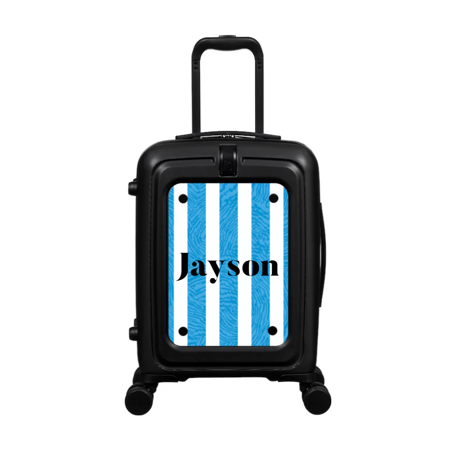 Modify - Suitcase with Personalised Panel (Blue Stripe Shirt - Name) - Image 2
